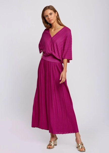 Pleated Maxi Fuchsia Knit Skirt - 5