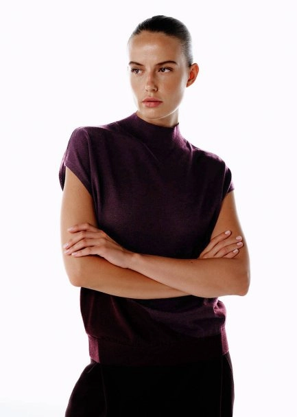PLUM MERINO WOOL BLEND KNIT TOP - 1