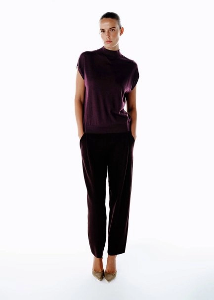 PLUM MERINO WOOL BLEND KNIT TOP - 2