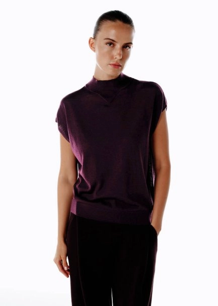 PLUM MERINO WOOL BLEND KNIT TOP - 3