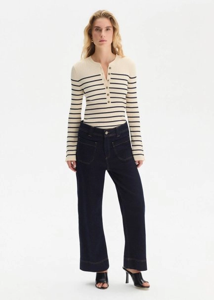 POCKET DARK BLUE DENIM PANTS - 1