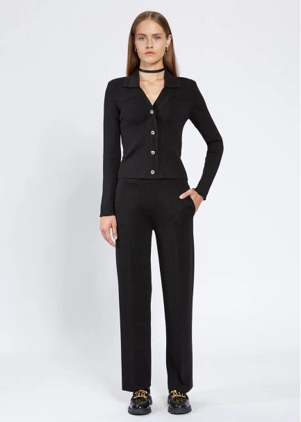 Pocket Detailed Black Merino Wool Knit Pant - 1