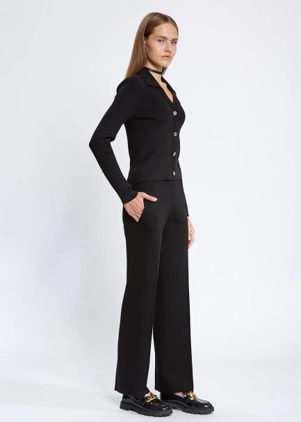 Pocket Detailed Black Merino Wool Knit Pant - 4