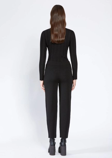 Pocket Detaıled Black Merıno Wool Knıt Pants - 5