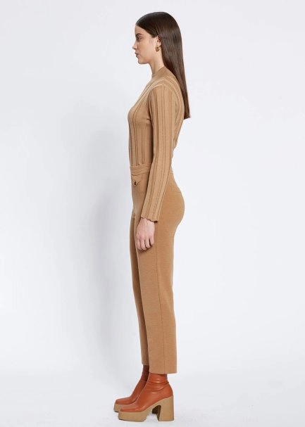 Pocket Detaıled Camel Merıno Wool Knıt Pants - 4