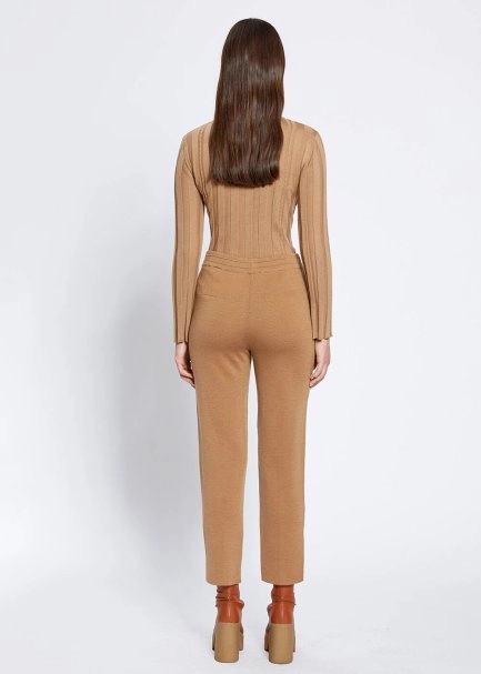 Pocket Detaıled Camel Merıno Wool Knıt Pants - 5