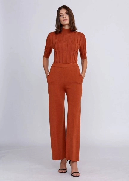 Pocket Detailed Copper Merino Wool Knit Pant - 5