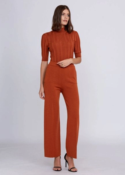 Pocket Detailed Copper Merino Wool Knit Pant - 6