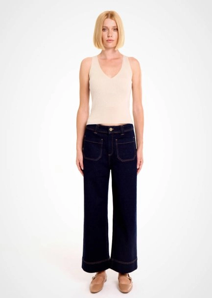 POCKET DETAILED CROP DENIM PANTS - 2
