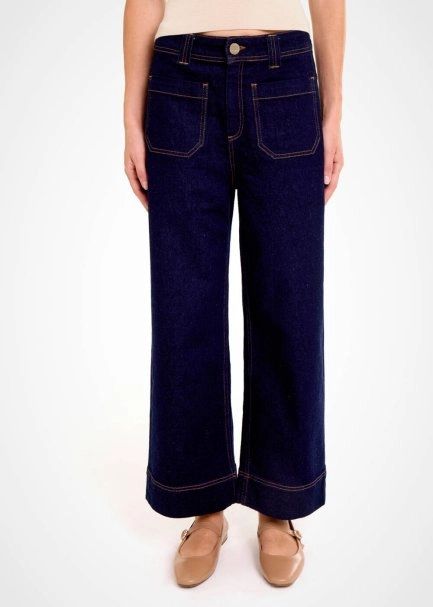 POCKET DETAILED CROP DENIM PANTS - 1