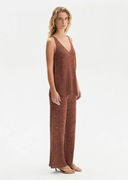 POINTELLA DETAIL BRONZE KNIT PANTS - 3
