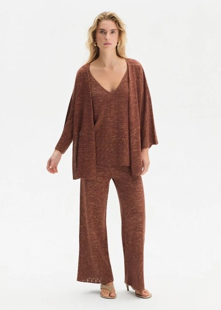 POINTELLA DETAIL BRONZE KNIT PANTS - 4