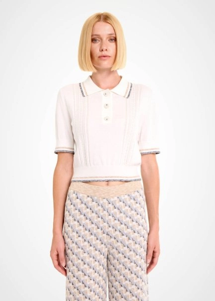 POINTELLA DETAIL CONTRAST STRIPED CROP KNIT TOP - 1