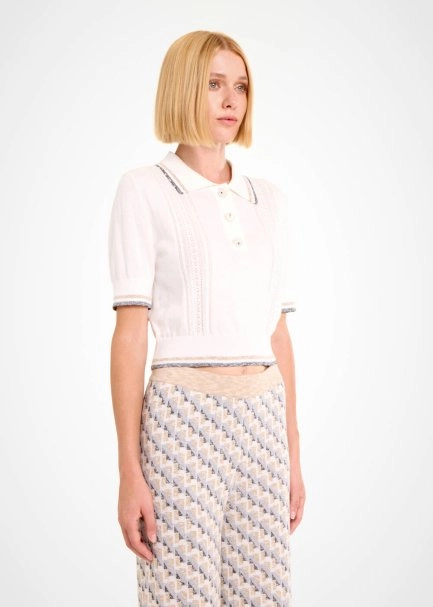 POINTELLA DETAIL CONTRAST STRIPED CROP KNIT TOP - 4