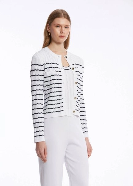POINTELLA DETAIL WHITE NAVY KNIT CARDIGAN - 4
