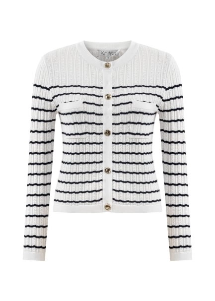 POINTELLA DETAIL WHITE NAVY KNIT CARDIGAN - 8
