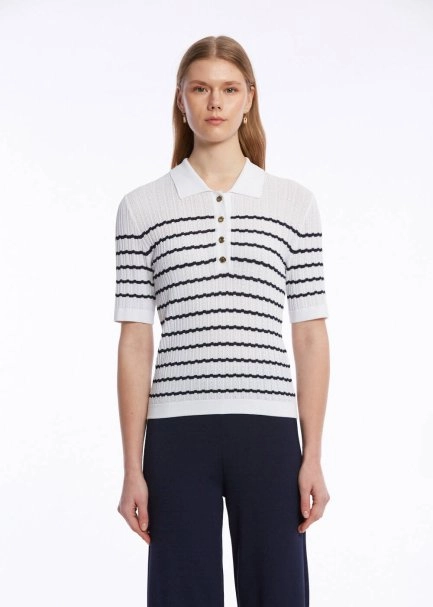 POINTELLA DETAIL WHITE NAVY KNIT TOP - 1