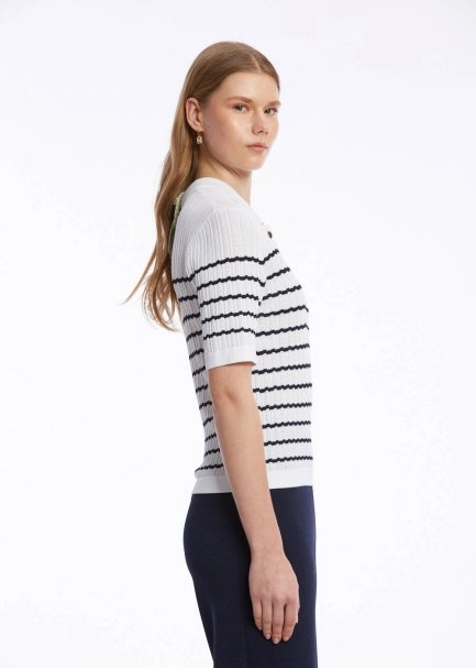 POINTELLA DETAIL WHITE NAVY KNIT TOP - 3