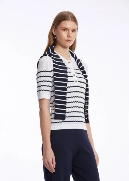 POINTELLA DETAIL WHITE NAVY KNIT TOP - 4