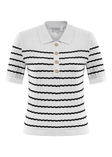 POINTELLA DETAIL WHITE NAVY KNIT TOP - 6