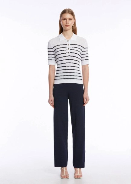 POINTELLA DETAIL WHITE NAVY KNIT TOP - 2