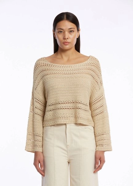 POINTELLA DETAILED OVERSIZE SAND KNIT TOP - 1