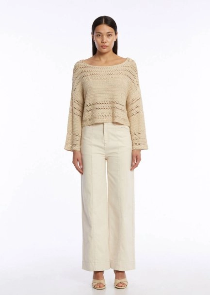 POINTELLA DETAILED OVERSIZE SAND KNIT TOP - 2