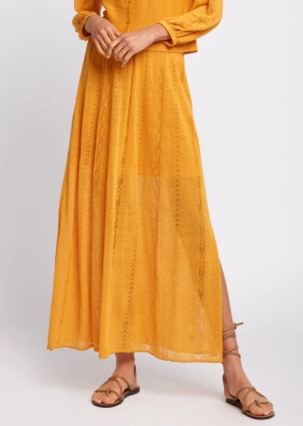 Pointelle Detail Mango Long Knit Skirt With Slit - 1