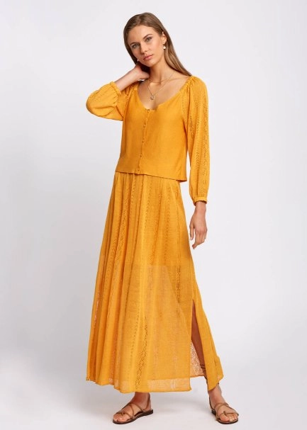 Pointelle Detail Mango Long Knit Skirt With Slit - 2