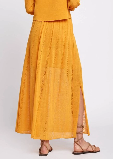 Pointelle Detail Mango Long Knit Skirt With Slit - 3