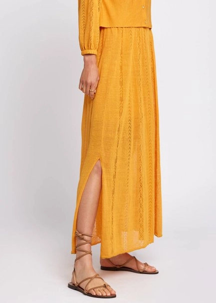 Pointelle Detail Mango Long Knit Skirt With Slit - 4