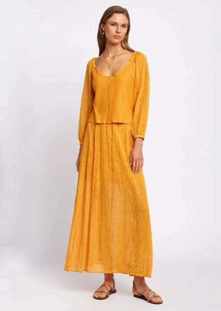 Pointelle Detail Mango Long Knit Skirt With Slit - 5