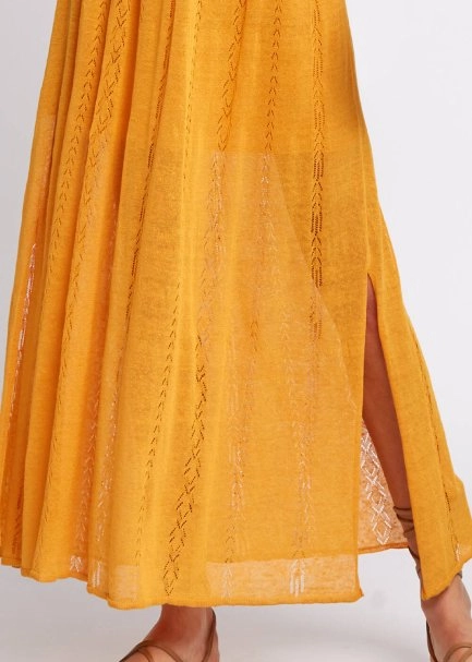 Pointelle Detail Mango Long Knit Skirt With Slit - 7