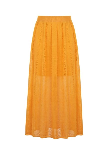 Pointelle Detail Mango Long Knit Skirt With Slit - 8