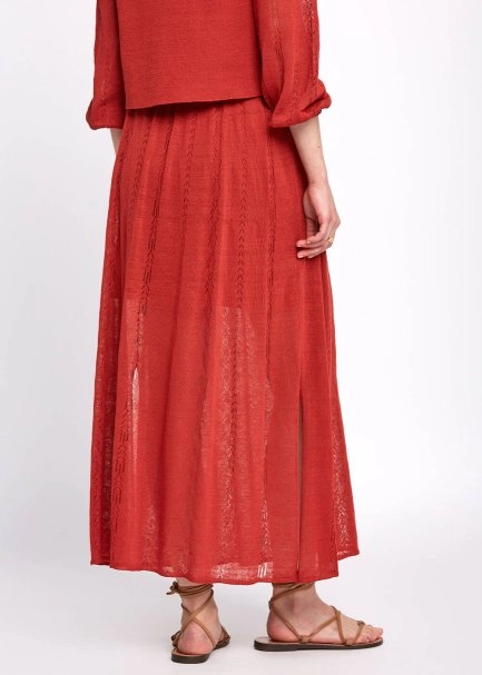 Pointelle Detail Spice Long Knit Skirt With Slit - 3