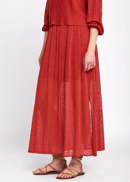 Pointelle Detail Spice Long Knit Skirt With Slit - 4