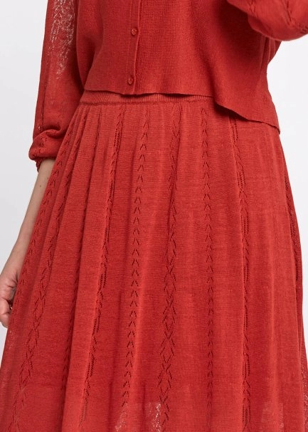 Pointelle Detail Spice Long Knit Skirt With Slit - 6