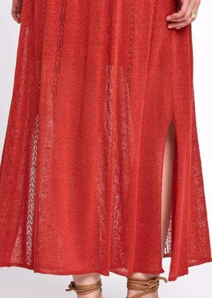 Pointelle Detail Spice Long Knit Skirt With Slit - 7