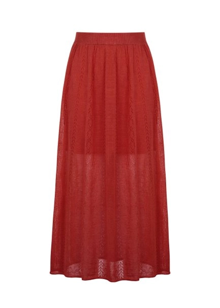 Pointelle Detail Spice Long Knit Skirt With Slit - 8