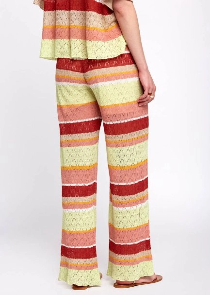 Pointelle Detail Striped Drawstring Knit Pants - 3