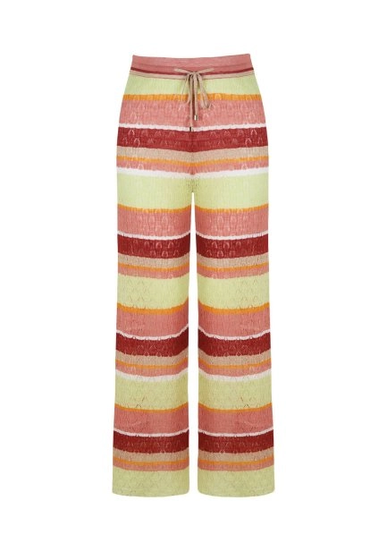 Pointelle Detail Striped Drawstring Knit Pants - 8