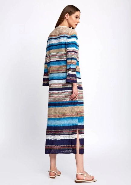 Pointelle Detail Striped Midi Knit Cardigan - 3