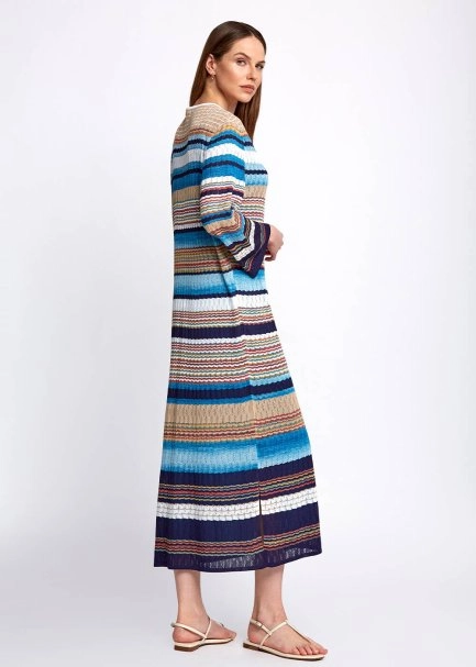 Pointelle Detail Striped Midi Knit Cardigan - 6