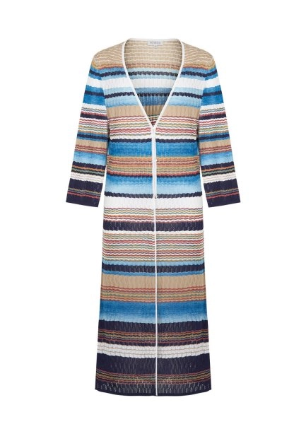 Pointelle Detail Striped Midi Knit Cardigan - 8
