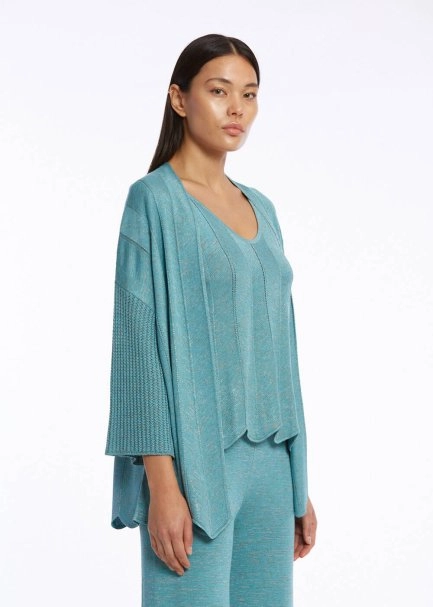Poıntelle Detaıled Oversıze Aquamarıne Knıt Cardıgan - 3