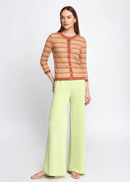 Pointelle Multicolor Crew Neck Knit Cardigan - 5