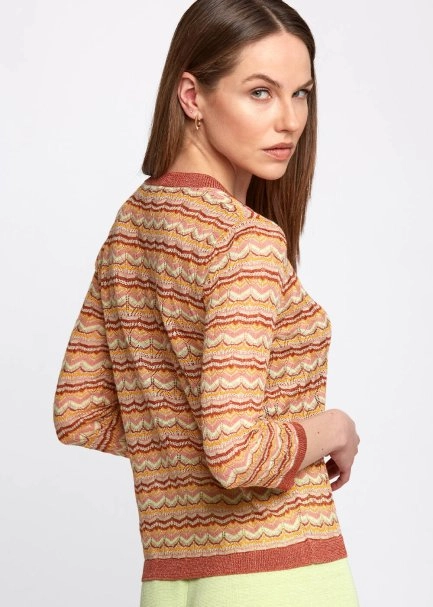 Pointelle Multicolor Crew Neck Knit Cardigan - 7