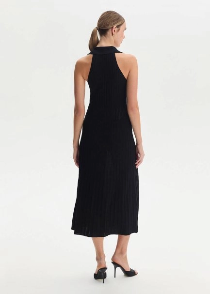 Polo Neck Black Knit Dress - 5