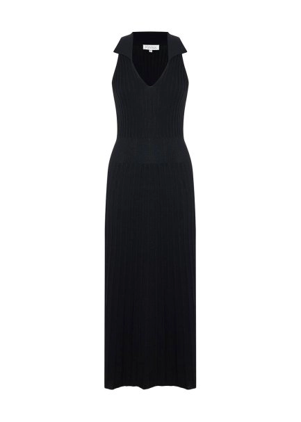 Polo Neck Black Knit Dress - 6