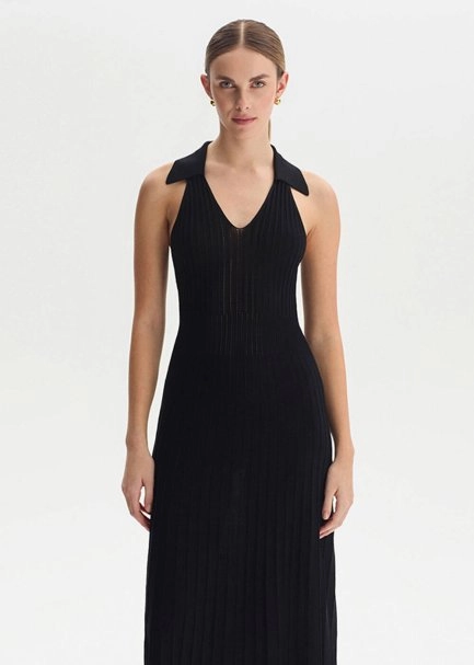 Polo Neck Black Knit Dress - 2